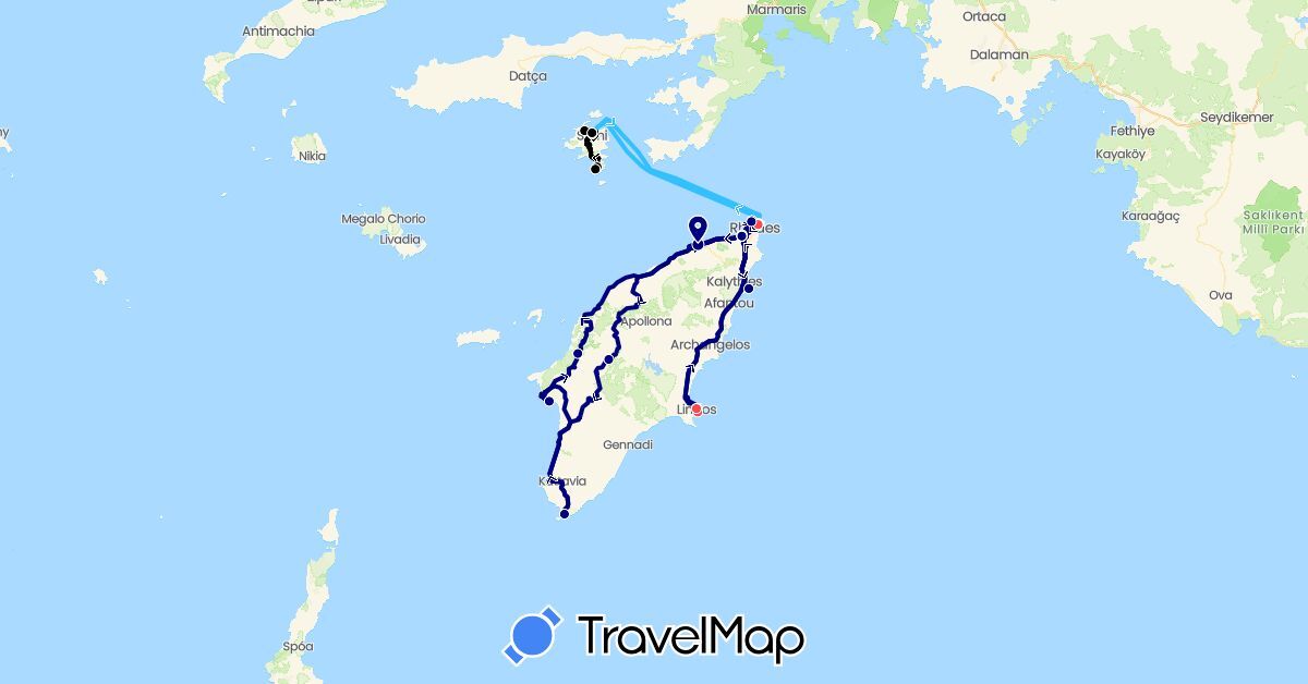 TravelMap itinerary: driving, hiking, boat, scooter in Greece (Europe)