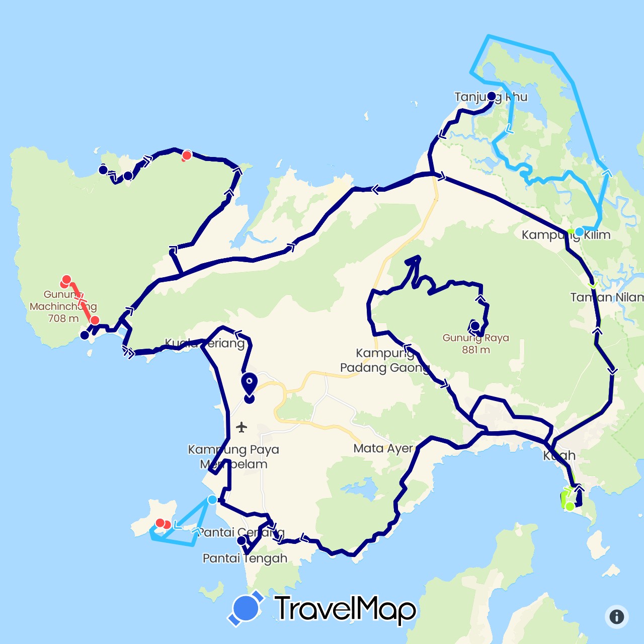 TravelMap itinerary: driving, hiking, boat, chauffeur privé in Malaysia (Asia)