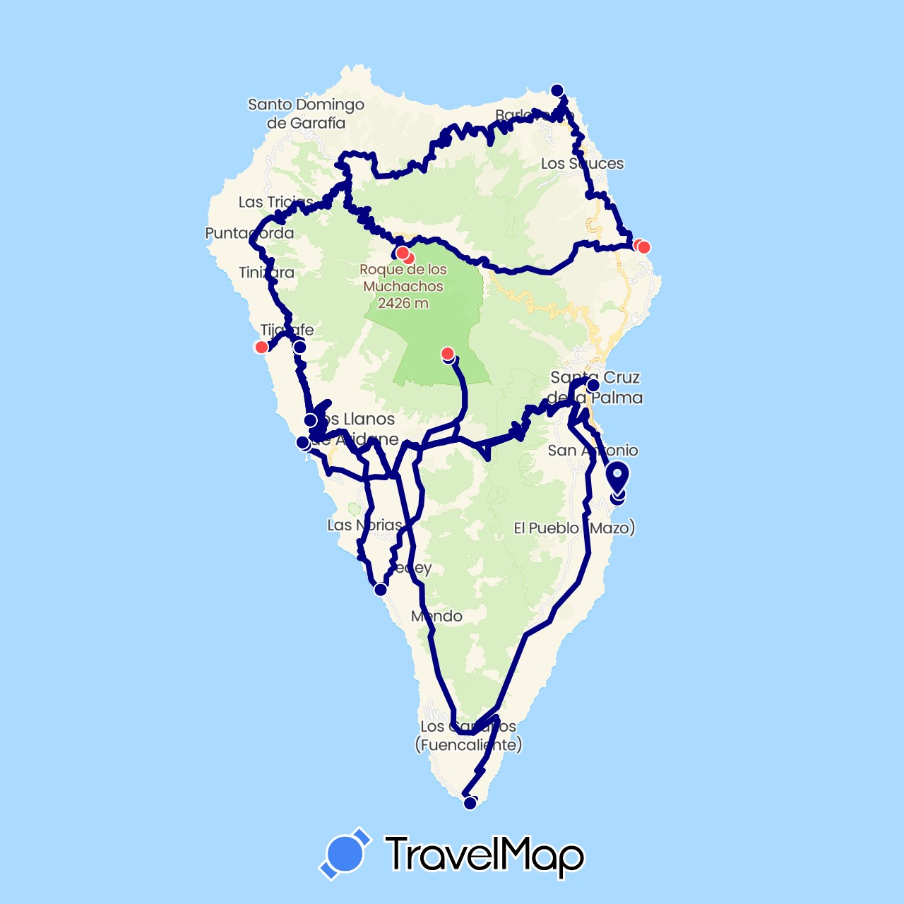 TravelMap itinerary: driving, hiking in Spain (Europe)