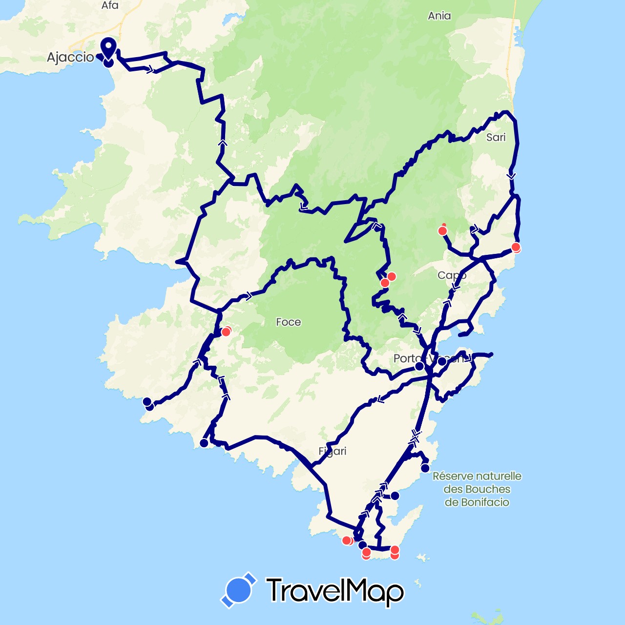 TravelMap itinerary: driving, hiking in France (Europe)