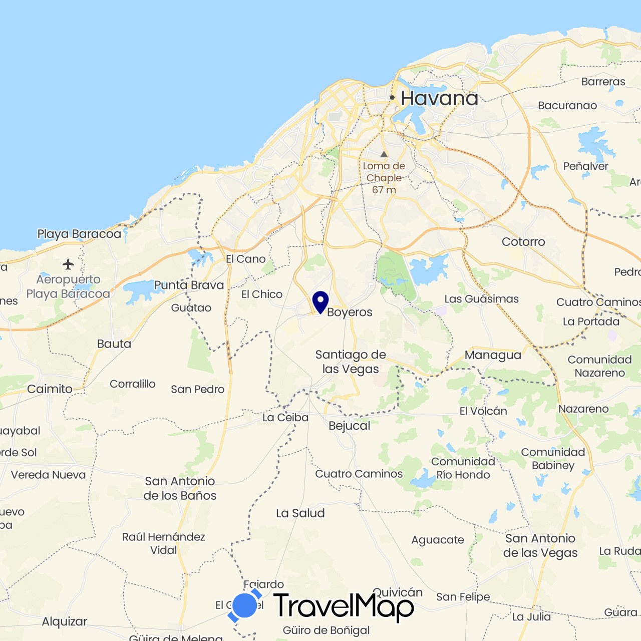 TravelMap itinerary: driving in Cuba (North America)