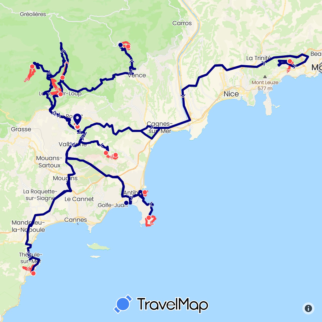 TravelMap itinerary: driving, hiking in France (Europe)